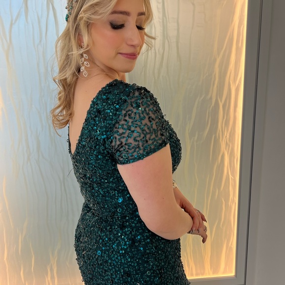 ADRIANNA PAPELL  Sequin Gown in Dusty Emerald - Picture 3 of 10